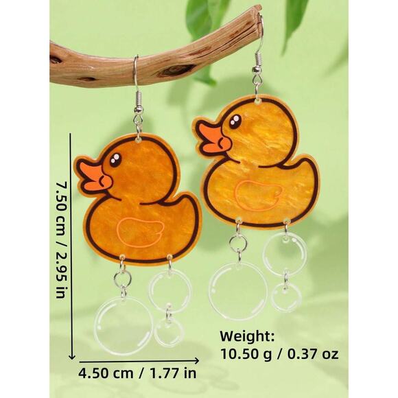 Unique, Cute, Fun, Quirky Yellow Rubber Ducky w/ Bubbles Earrings - Picture 2 of 4